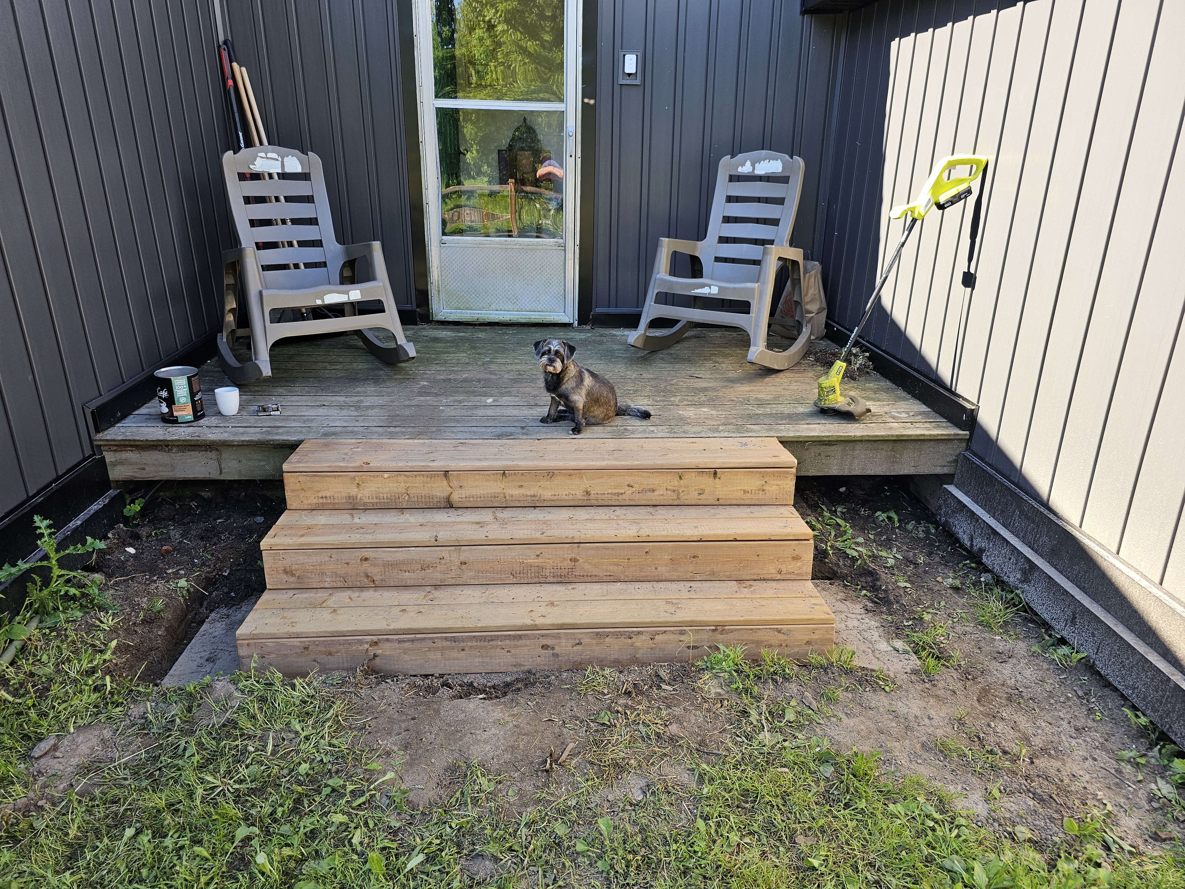 Here is an image of a flooring or stair renovation.